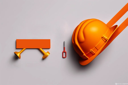 Protective construction helmet on a light background with empty space for text.の素材