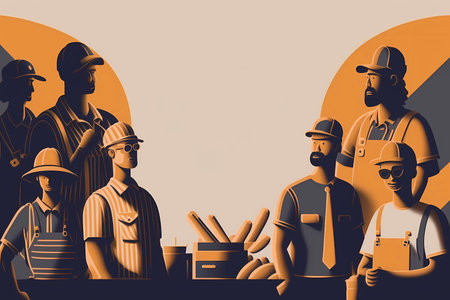 Technician and builders and engineers and mechanics and Construction Worker People teamwork cartoon characterの素材