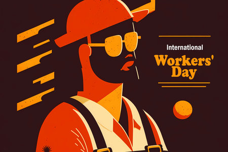 Silhouette male construction worker. illustration in flat cartoon style.の素材