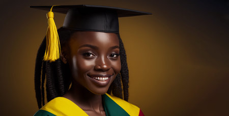 pretty african female college graduate at graduationの素材