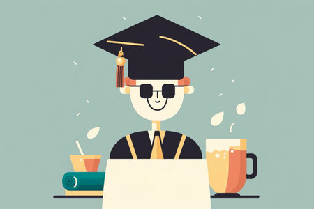 graduates with diplomas. A guy graduated from university in cartoon style.の素材