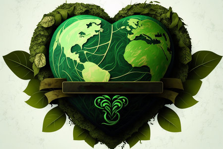 Heart symbol in green leaves. AI generation.の素材