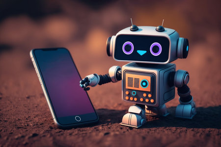 Robot holding on the phone.の素材