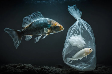 plastic and the sea. The concept of ocean pollution.の素材