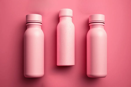 Advertising a cosmetics kit on a pink background.の素材