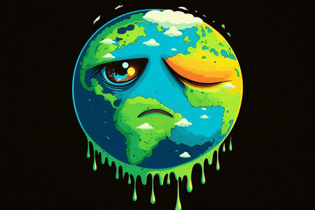 Planet Earth is not feeling well and illustration. climate anxiety vs climate optimismの素材