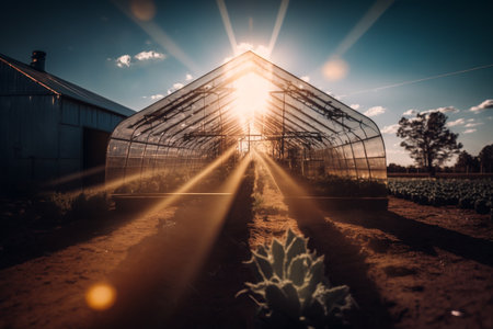 Greenhouse and vegetable farm grow vegetables.の素材