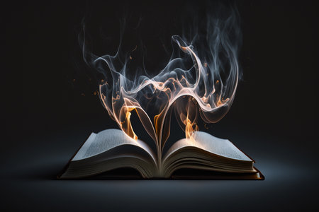 the book is on fire. Burning book magic.の素材