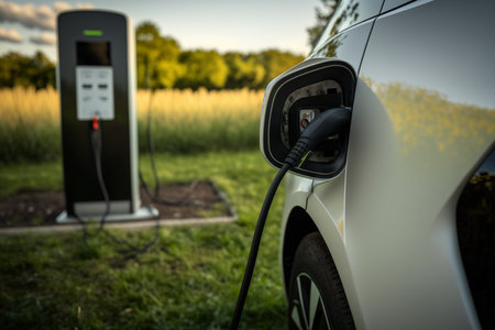 EV charging station for electric vehicles in the concept of green energy. reduce CO2 emissionsの素材