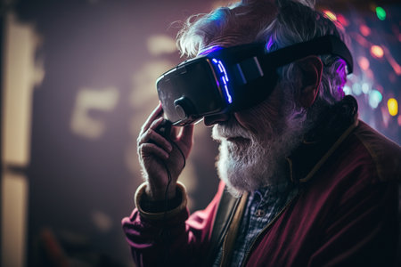 The concept of the old man by the older man and modern technology. Integration of Modern Technology for Retirees.の素材