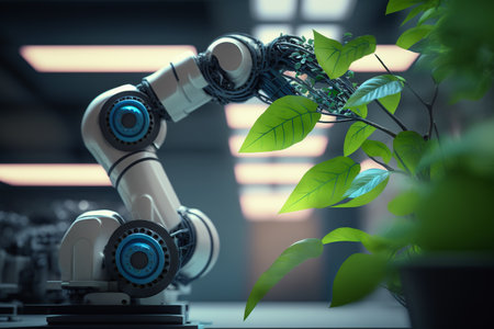 Agriculture vertical farming technology, artificial intelligence accurate concepts, farmer use smart farm automation robot image processing assistant to detect weeds, spray chemicalの素材