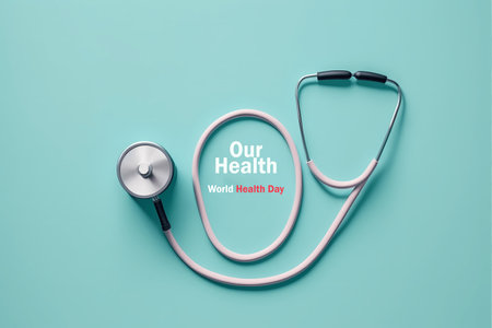 The concept of health. world health day. World health day 2023 concept 3d background. World health day concept text design with doctor stethoscopeの素材