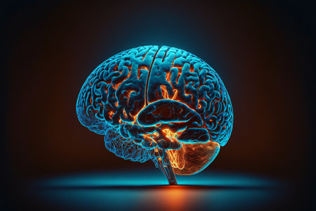 brain in blue and yellow. digital brain.の素材