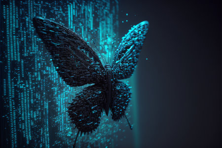 Learning 3D animation and programming. The concept of animator design and 3D modeling programming. Cyber Butterfly. Banner of online trainingの素材