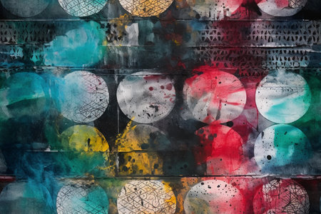 A painting with circles and the word art on itの素材