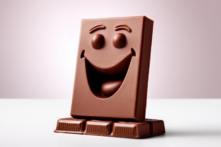 World Chocolate Day A chocolate bar with a smiley face on itの素材