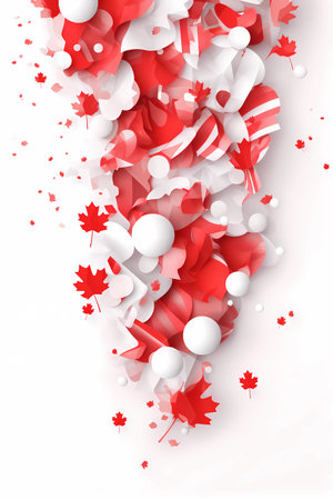 A red and white christmas tree with maple leaves and a maple leaf.の素材