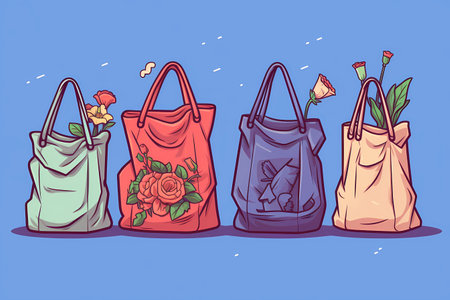 A cartoon of a bag with a flower on itの素材