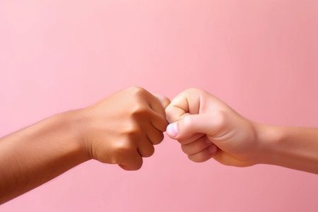 International Friendship Day Two hands bumping with one another the other holding a fistの素材