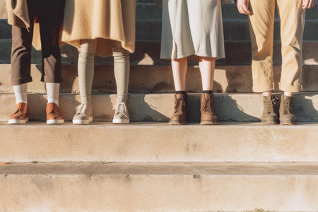 Four people legs walking on a staircase International Friendship Dayの素材