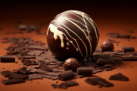 World Chocolate Day A chocolate truffle with white drizzles on top of itの素材