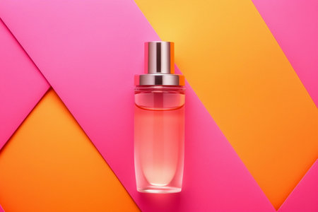 A bottle of perfume on a colorful backgroundの素材