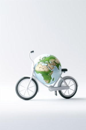 concept World Car Free Day. abstract illustration. A globe riding a bicycle. space for textの素材