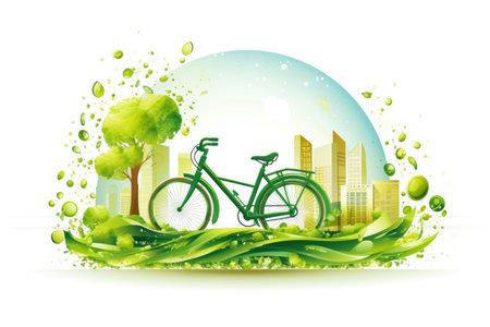 Color illustration of World Car free Day. A cyclist against the backdrop of the planet.の素材