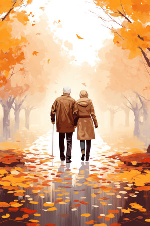 International Day Of Older Persons. elderly couple on a walk through. vector.の素材