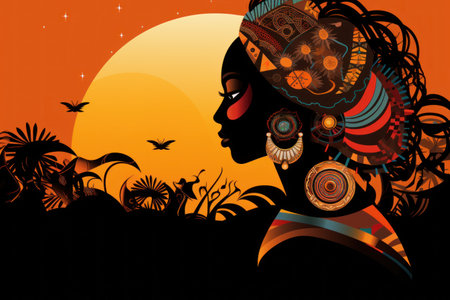 Vector banner dedicated to the celebration of black history month. female profile. On a black background. Place for textの素材