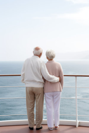 elderly couple on board a linerの素材