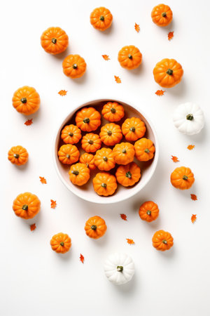 Halloween feast scene on white background. top-down view.の素材