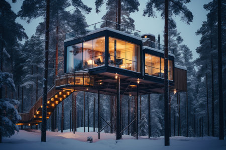 beautiful treehouse between the branches of a treeの素材