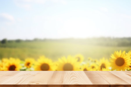 the empty space for the table and the view of the sunflower fieldの素材