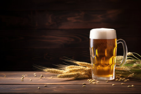 oktoberfest symbol. a glass of beer on a wooden table. place for the textの素材