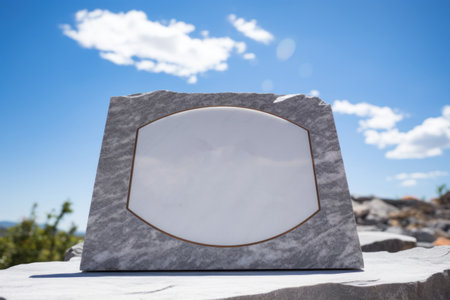 Memorial Day 9.11 Patriot's Day Concept. White granite memorial slab against the sky. Place for textの素材