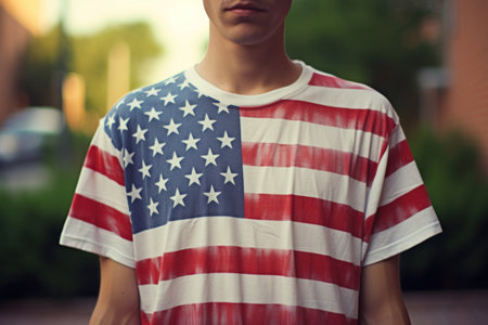 independent expression of the Patriot's Day concept. boy in makeup association with the American flag. 11 septemberの素材