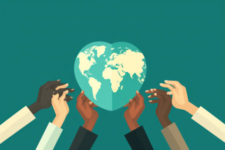 International Peace Day concept. Hands holding a heart-shaped earth over blue background. vector. paper styleの素材