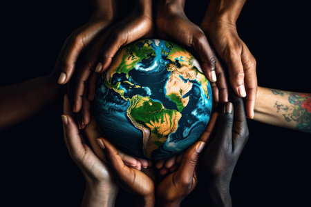 International Peace Day concept. hands holding globeの素材