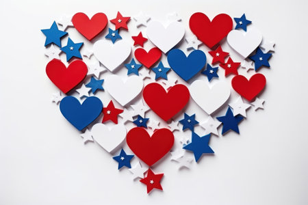 Patriot's Day. 9.11 Hearts and stars in the colors of the American flag, in the shape of a heart. background for your design.の素材
