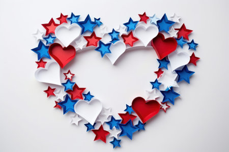 Patriot's Day. 9.11 Wreath of stars of American flag colors, in the shape of a heart. background for your design.の素材