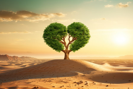 International Day of Charity concept. Tree growing in an arid area with a heart-shaped crown. flat vector illustrationの素材