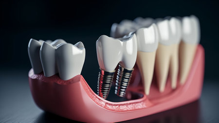 Dental prosthetic teeth, gums and tooth crowns.の素材