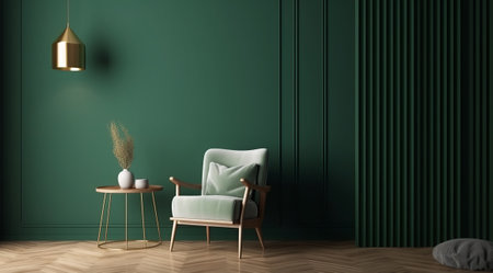 Green living room interior with armchair and coffee table. 3D renderingの素材