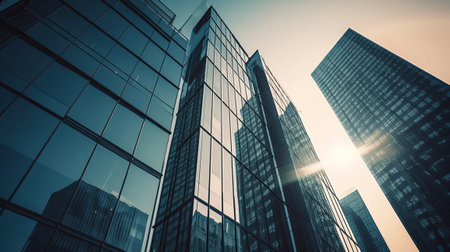 low angle view of modern skyscrapers in hongkongの素材