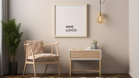 Mock up poster frame in interior background, Scandinavian style, 3D renderの素材