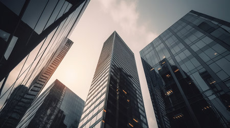 low angle view of modern skyscrapers in hongkongの素材