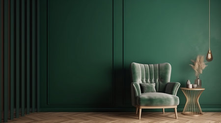 Green interior with armchair and coffee table. 3d render illustrationの素材