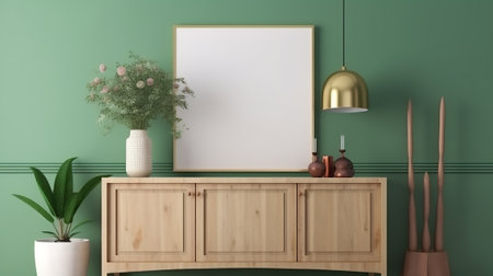 Mock up poster frame in living room interior background, 3D renderingの素材