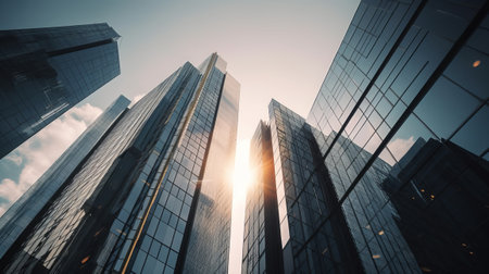 low angle view of modern skyscrapers in hongkongの素材